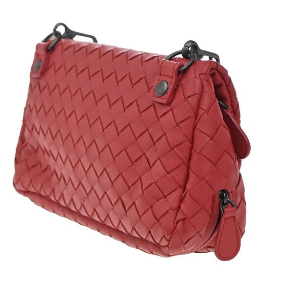 BOTTEGA VENETA Intrecciato Mini Chain Wallet Shoulder Bag Leather Red 11RF996 - Picture 4 of 13